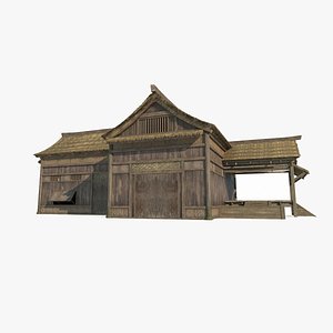 Ancient Asian Architecture Thatched Cottage 3D model