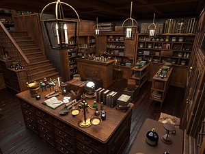 Ancient Alchemy Laboratory And Magic Potion Shop Scene