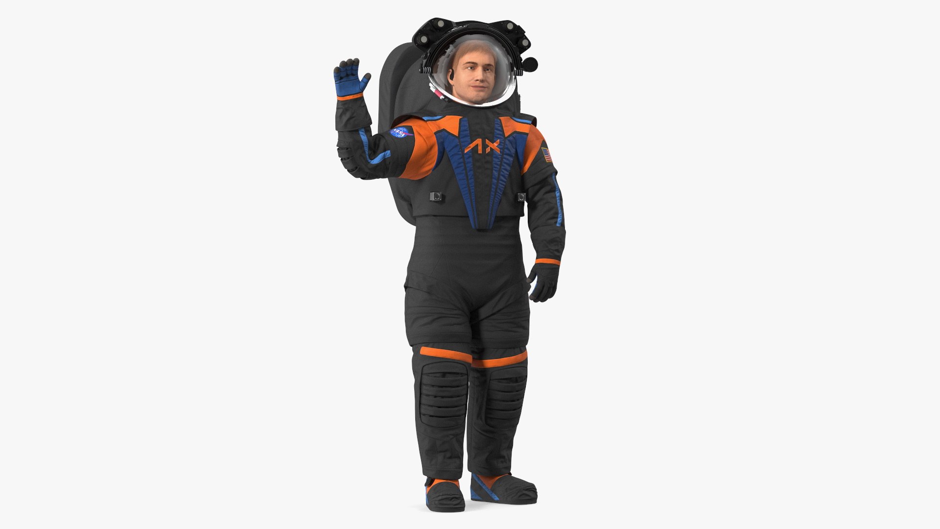 Modern NASA Spacesuit Axiom on Astronaut Waving Pose Fur 3D model preview