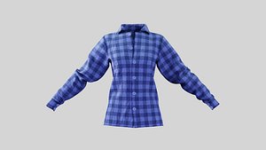 Female Shirt 01 Light Blue  Fannel Checkered 3D