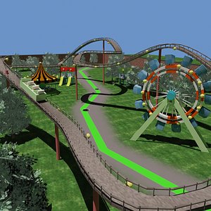 amusement park carousel ferris wheel 3D