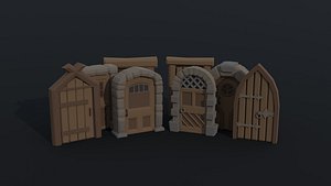 Low-poly Cartoon fantasy polygonal door 3D model