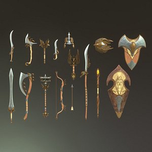 fantasy elf weapon set 3D