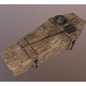 Wild West Wooden coffin Shovel and Hat