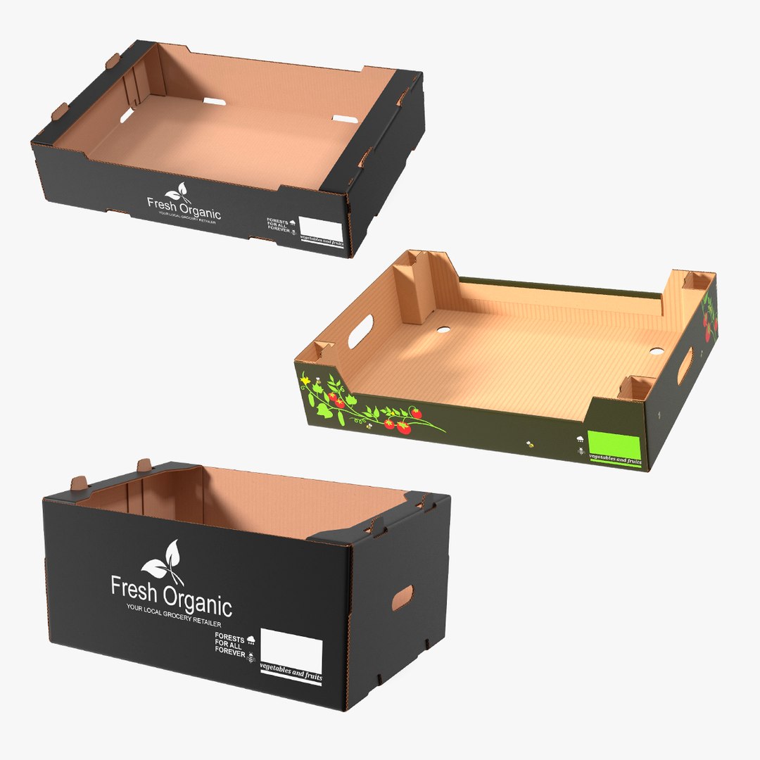 Fruit and Vegetables Packaging Cardboards Collection 3D model preview
