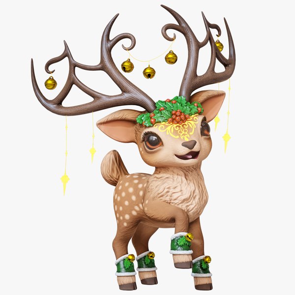 3D Cartoon Christmas Deer Rigged PBR