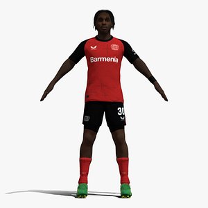 3D model T-Pose Rigged Jeremie Frimpong Bayer Leverkusen