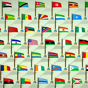 Africa Countries Flags Pack Toon Style Low Poly 3D model