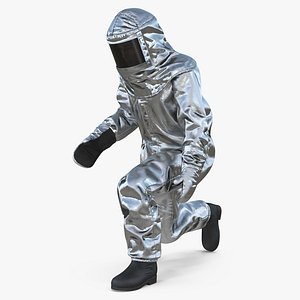 Firefighter Wearing Aluminized Chemical Protective Suit Rigged 3D Model