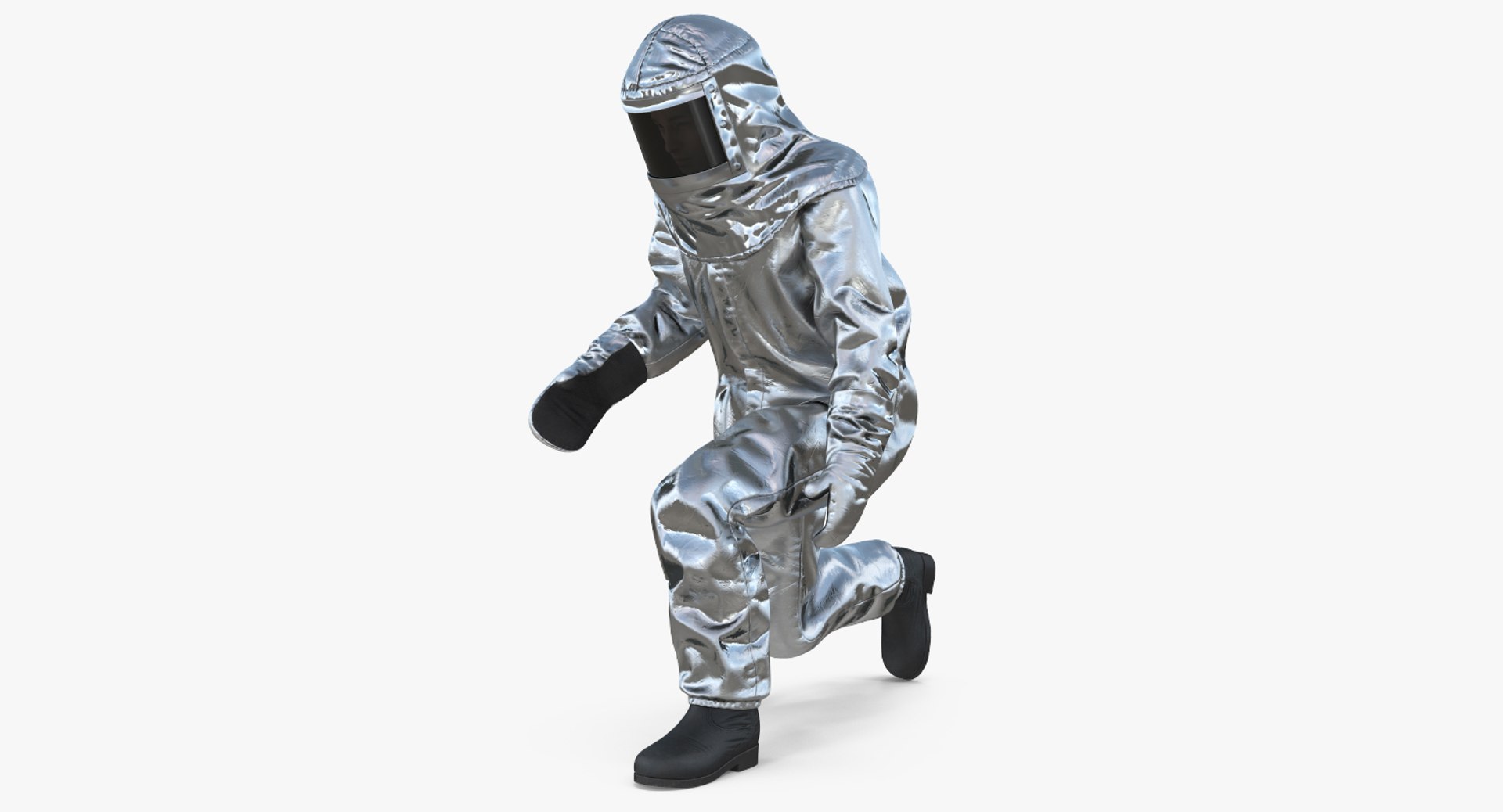 Firefighter Wearing Aluminized Chemical Protective Suit Rigged 3D Model 3D model preview
