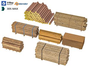 3D Complete Raw Lumber Log Timber Plank Pack 3D Model