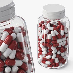 3D model Jar of Medicinal Capsules Filled Red White
