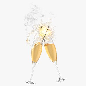 Festive Glasses with Champagne and Sparklers 3D