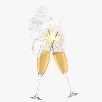 Festive Glasses with Champagne and Sparklers