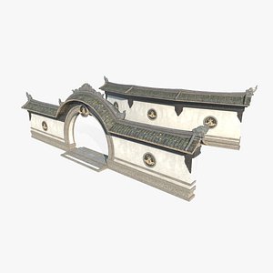 Ancient Asian architecture garden walls and gates 3D model