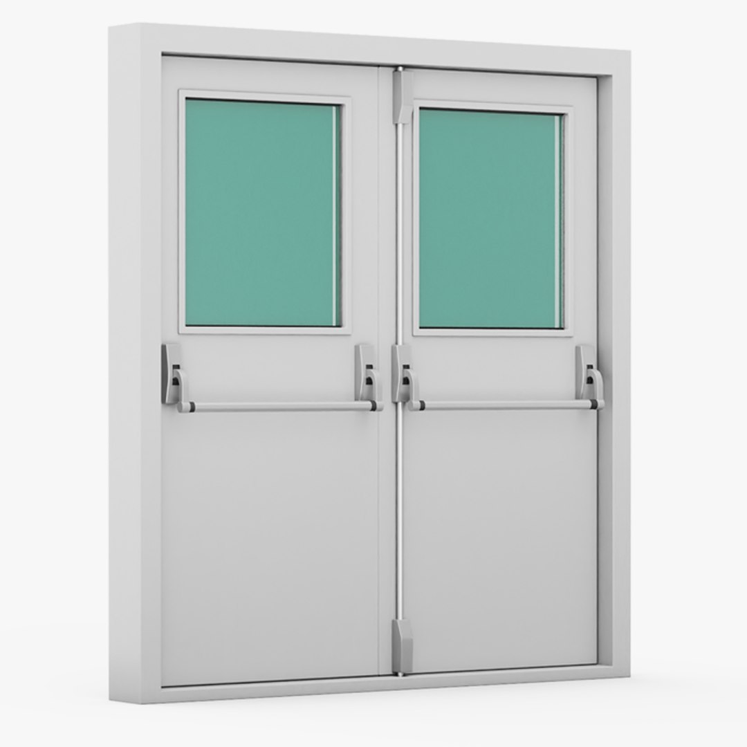 Grey Fire Exit Doors with Panic Bar model - TurboSquid 2054439