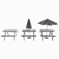 Picnic Table With Parasol Collection - Pub  Casual - 3D Asset