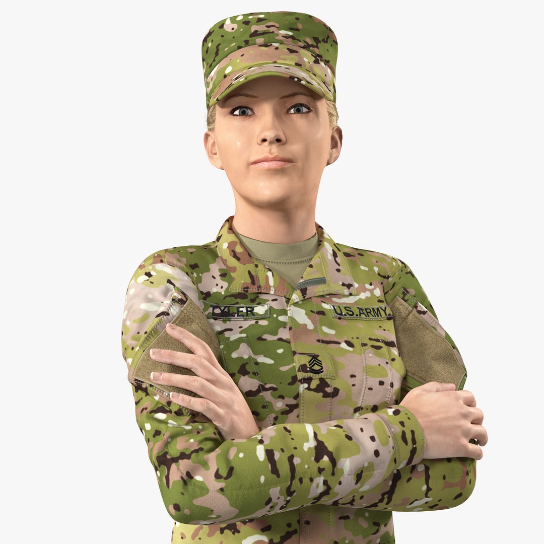 Female Soldier Military Camo Fur 3D model preview