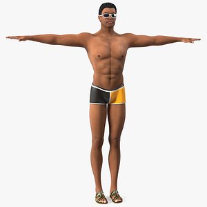 3D model Light Skin Black Man in Swimwear T Pose