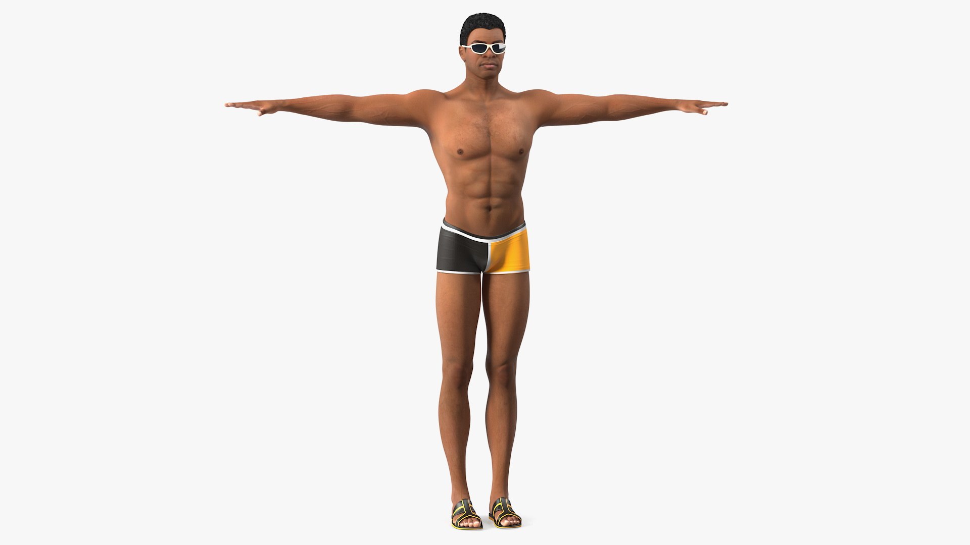 Light Skin Black Man in Swimwear T Pose 3D model preview