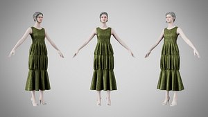 3D model Dress 24 Olive Green Velvet With Design
