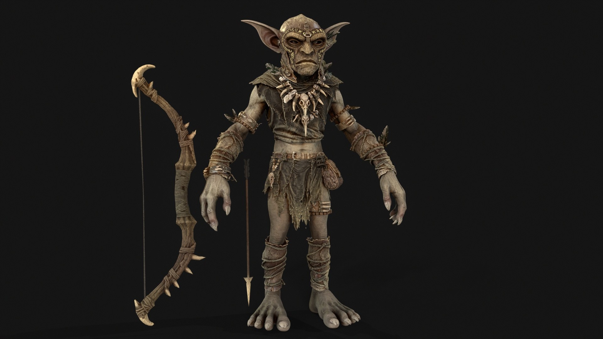 Goblin Archer model https://p.turbosquid.com/ts-thumb/Fo/KLSyH8/2F/tbrender_008/jpg/1787246122/1920x1080/fit_q87/9fe6823dbf7b6b09f91ce5b8b6c77acc1b9bb46e/tbrender_008.jpg