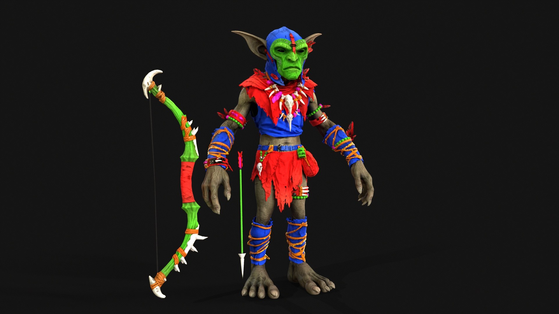 Goblin Archer model https://p.turbosquid.com/ts-thumb/Fo/KLSyH8/zT/tbrender/jpg/1787245559/1920x1080/fit_q87/06cd681c7c3189600e318ca8fe6c26959c90bf57/tbrender.jpg