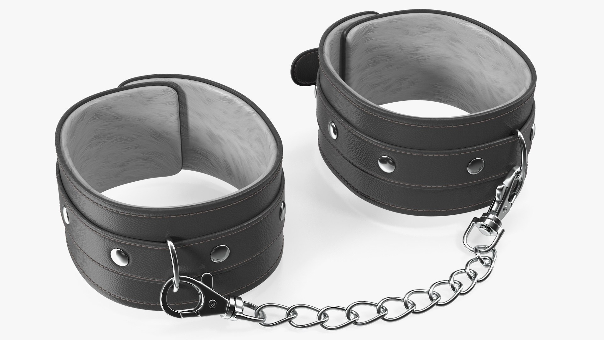 Leather Handcuffs Black 3D model preview