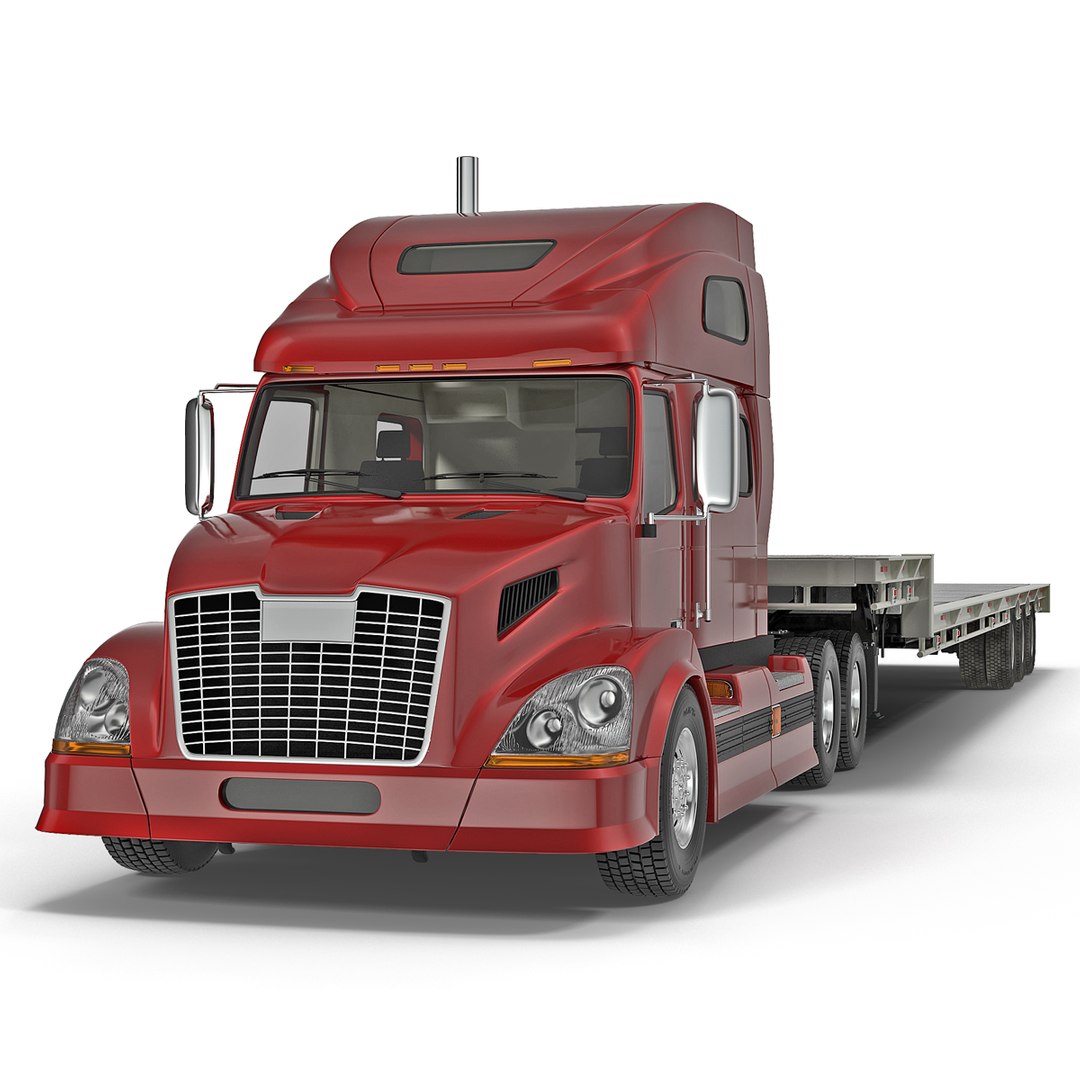 Truck and Single Drop Tri Axle Trailer 2 3D Model 3D model preview