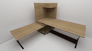3D l-shape corner desk computer model