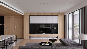 3D Living Room - Kitchen Interior 11