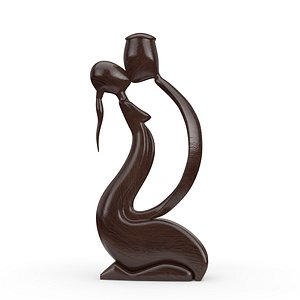 3D Abstract Wooden Man and Woman in Love Statue