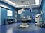 Modelo 3D de una sala de operaciones de un hospital azul