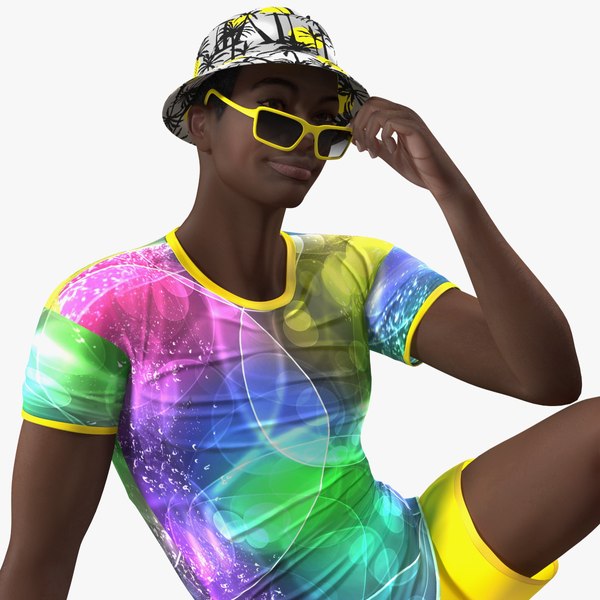 3D Dark Skin Teenager Beach Style Rigged