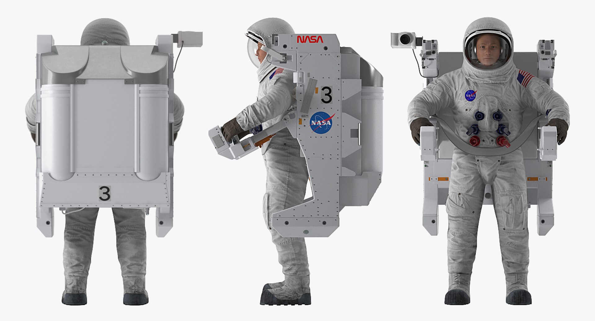Astronaut in Spacesuit A7L with Manned Maneuvering Unit Rigged for Cinema 4D 3D Model preview