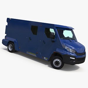 Armored Cash Transport Car Blue Rigged for Cinema 4D 3D