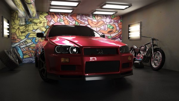 nissan gtr r34 3d obj