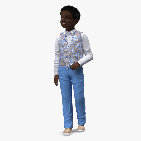 3D Black Child Boy Party Style Pose