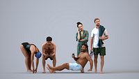 Basics0799 - A set containing 5 models of male and female adults standing standing at the pool or re