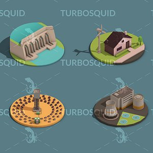 Low Poly Green Energy Isometric Low-poly