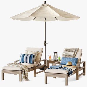 Indio Eucalyptus Chaise Lounge Pottery Barn 3D model