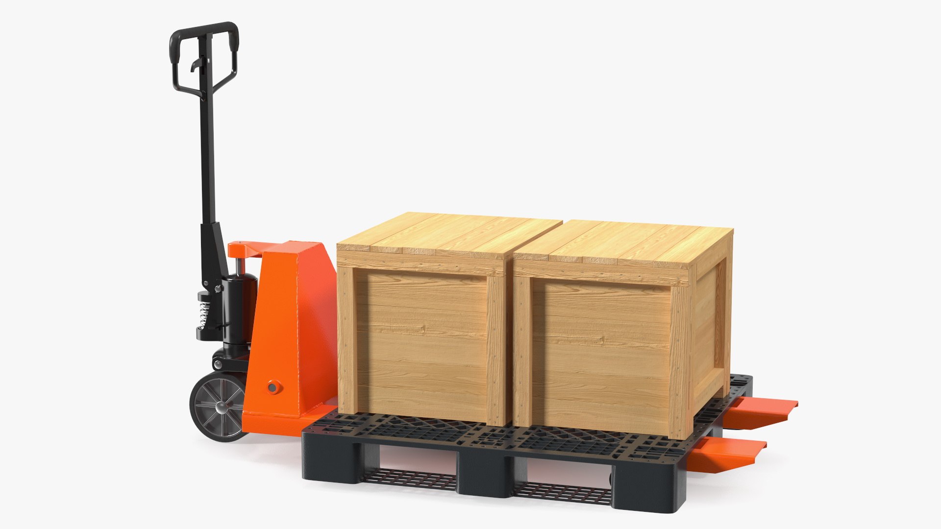 Orange Pallet Jack with Wooden Crates 3D model preview
