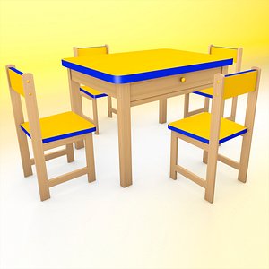 Childrens Table and Chairs 3D model