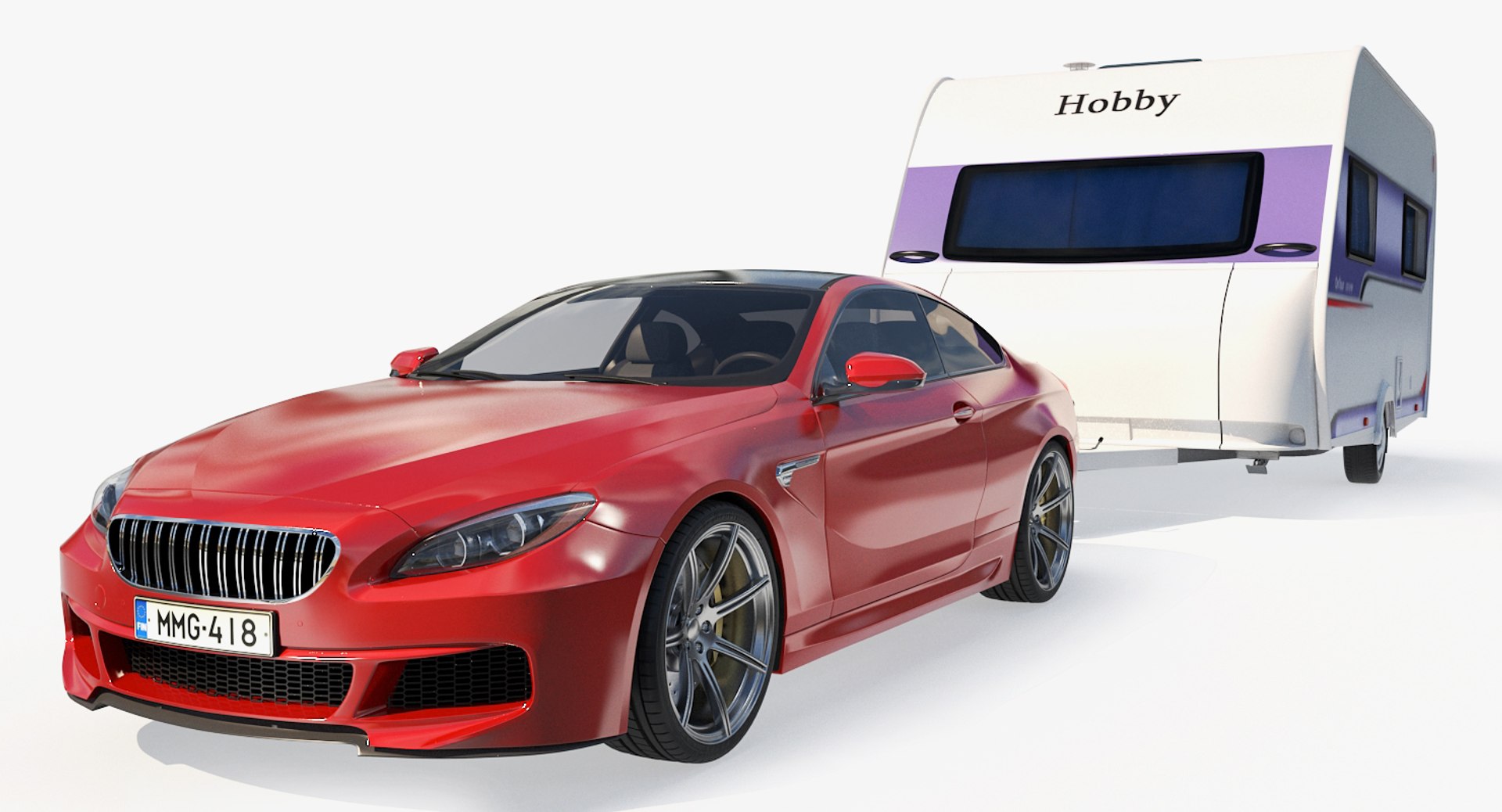 Sedan with Hobby Caravan Ontour 3D Model 3D model preview