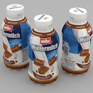3D dairy bottle mullermilch chocolate