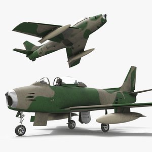 Retro Combat Jet With Front Air Intake Camouflage with Interior Rigged for Cinema 4D 3D model