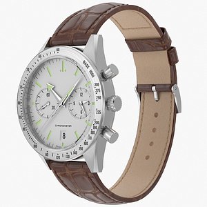 Chronometer Wrist Watch Brown Leather Bracelet White Dial
