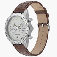 Chronometer Wrist Watch Brown Leather Bracelet White Dial