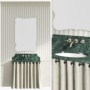 Neoclassical bathroom sink with decorative curtain 3D