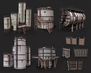 Post Apo Silo Tank and Fence Collection 3D model